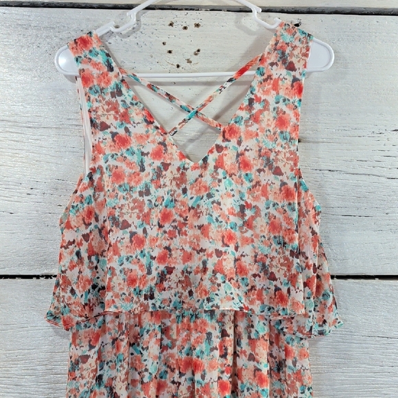 Lily Rose Floral Maxi Dress Large Sleeveless Criss Cross Back - Picture 4 of 6